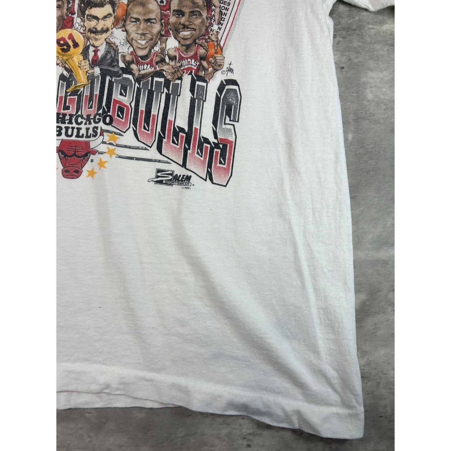 Vintage 1991 Chicago Bulls NBA World Champs Caricature Graphic T-Shirt Sz Medium