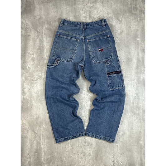 Vintage Y2K Bugle Boys Baggy Fit Medium Wash Denim Carpenter Pants Size 32 Blue