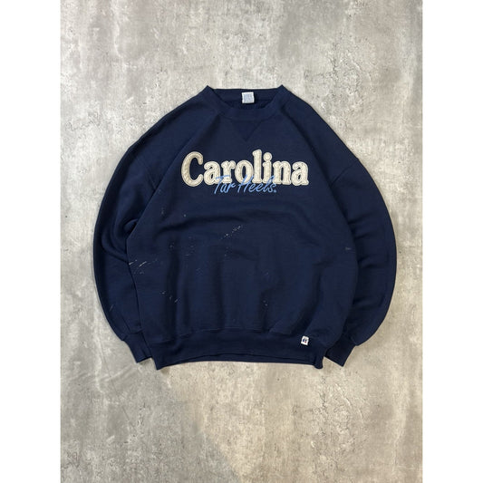Vintage 90s UNC Tarheels NCAA Embroidered Spellout Sweatshirt Size XL Blue