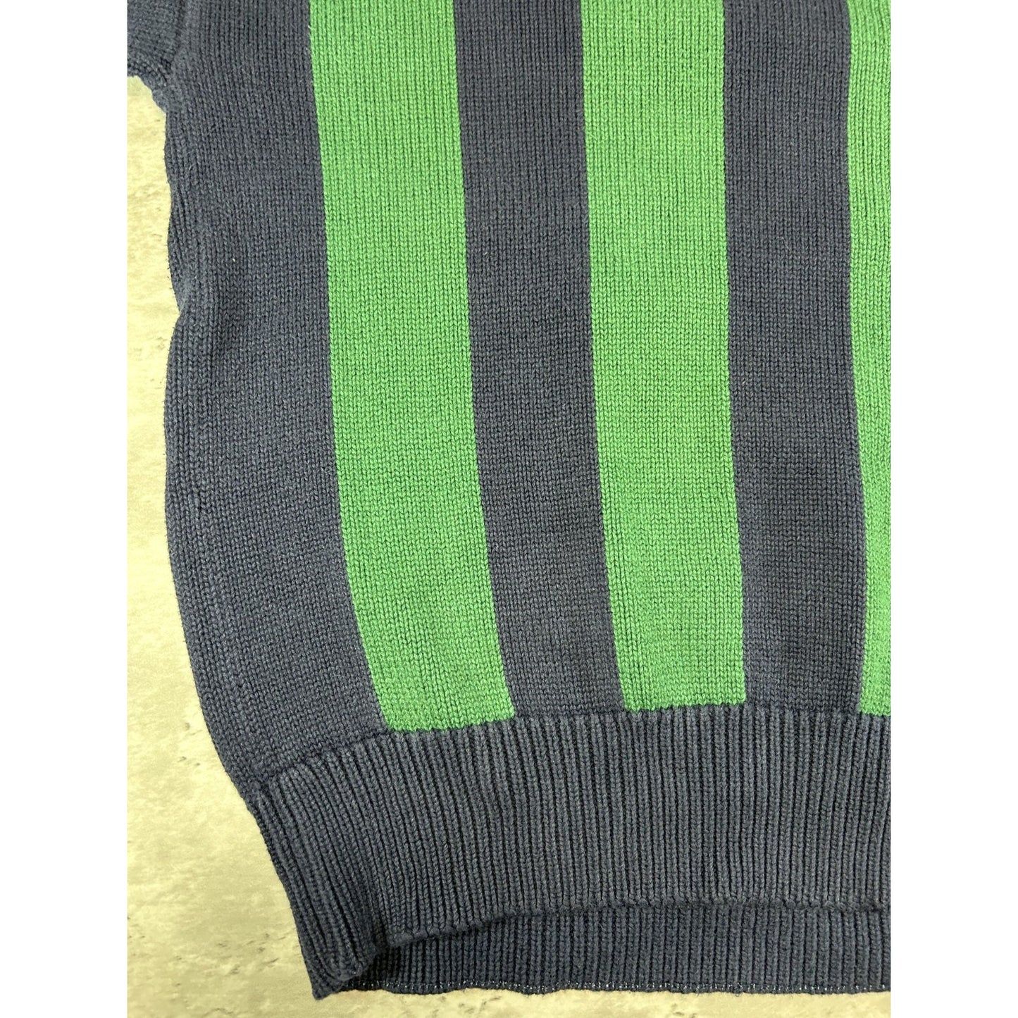Vintage 90s Varsity Striped Pullover Ribbed Knit Sweater Size Medium Green/Blue
