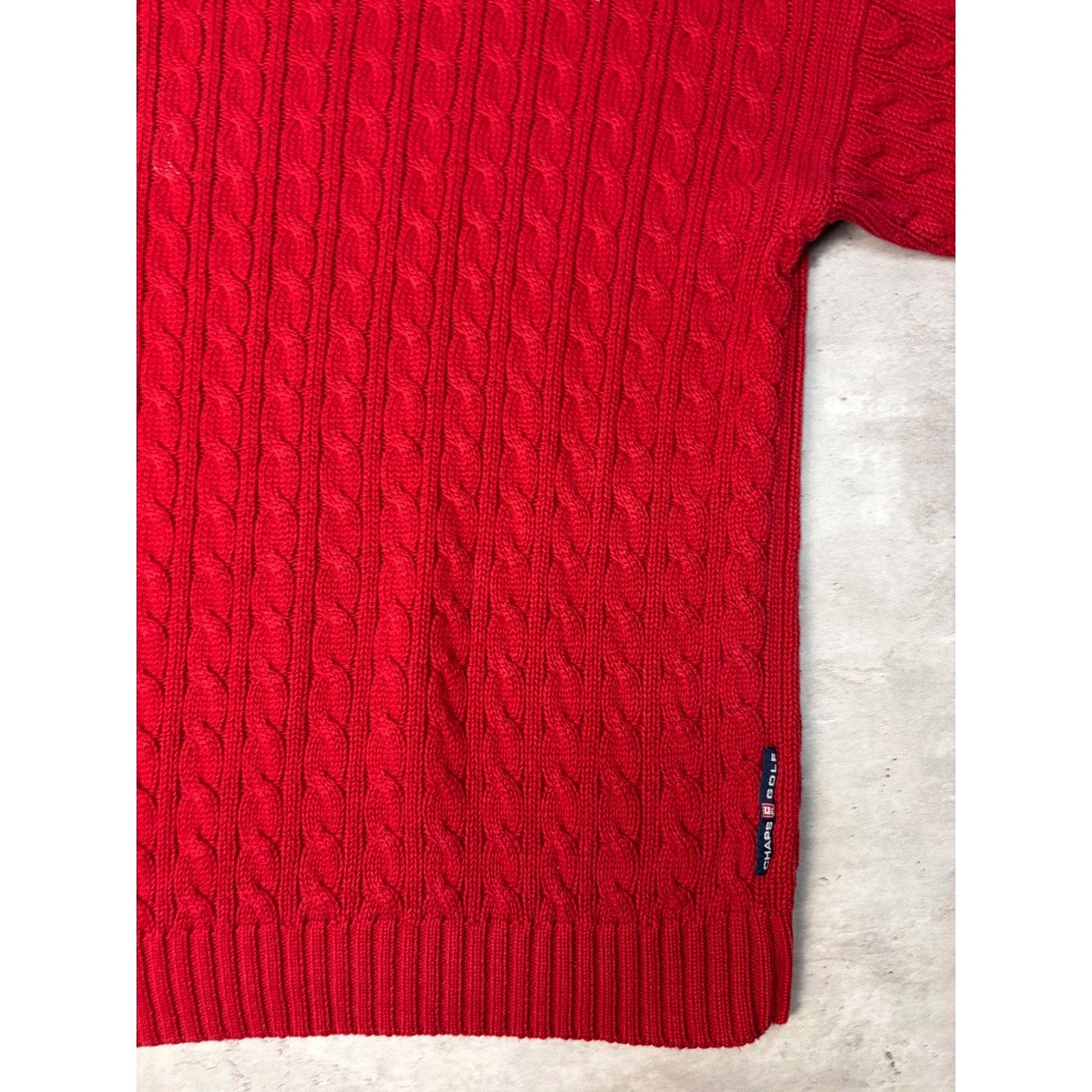 Vintage Chaps Embroidered Crest Pullover Red Cable Knit Sweater Size XL