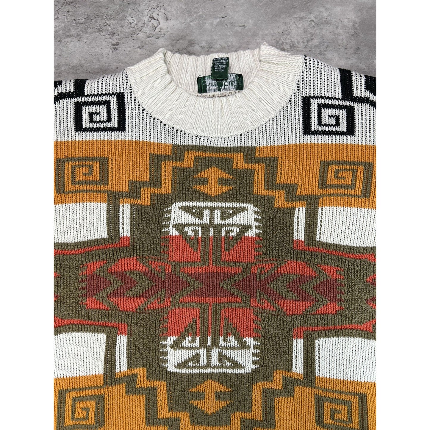 Vintage 80s/90s Hunt Club Aztec Print Pullover Ribbed Knit Sweater Size Small