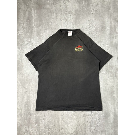 Vintage 90s Nashville Embroidered Spellout Destination T-Shirt Size XL Black