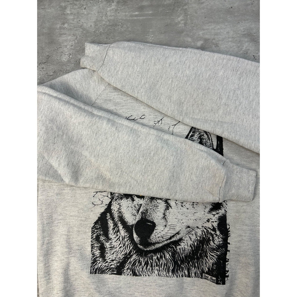 Vintage 90s Grey Wolf Animal Graphic Nature Crewneck Sweatshirt Size Large