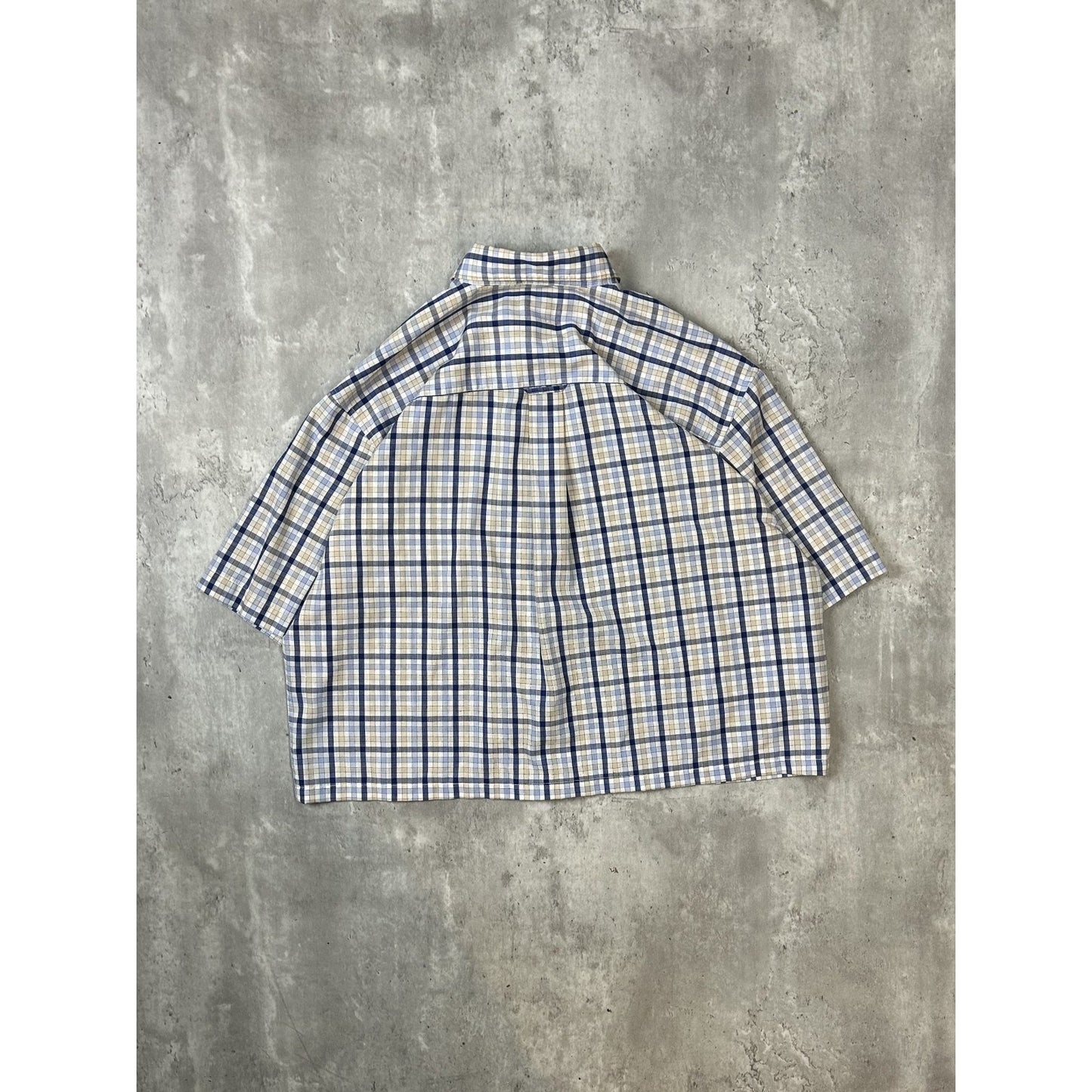 Vintage Consensus Plaid Short Sleeve Reworked Cropped Button Up Shirt Sz Medium