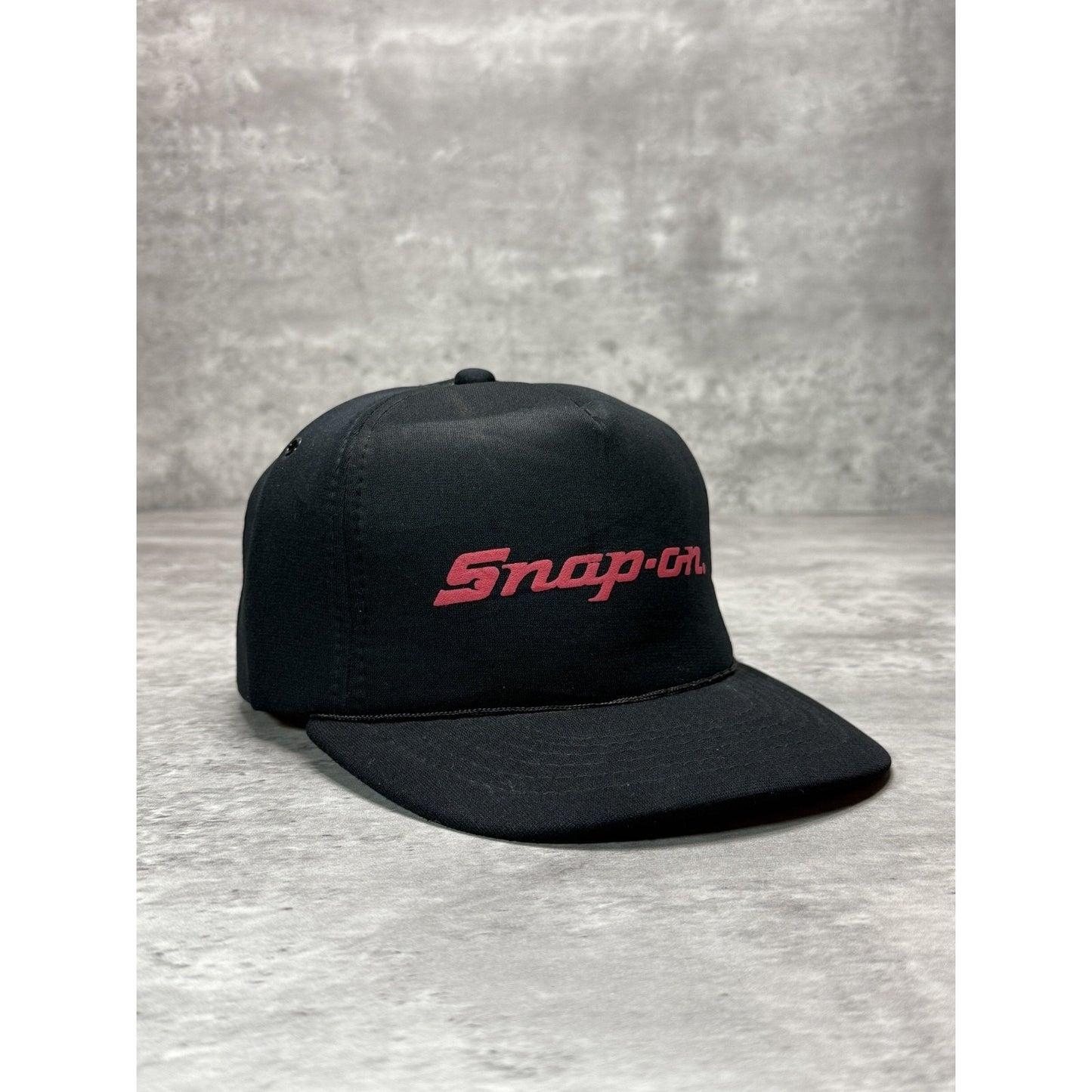 Vintage 80s Snap-On Graphic Spellout Foam Snapback Trucker Hat OSFA Black