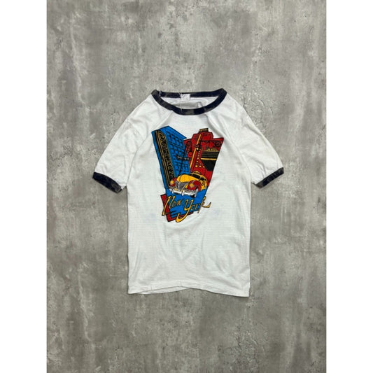 Vintage 90s New York Spellout Destination Graphic Ringer T-Shirt Size XL
