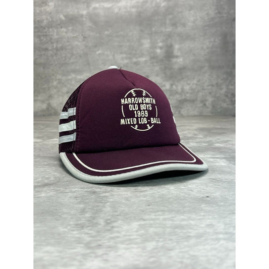 VTG 1989 Harrowsmith Old Boys Baseball Three Stripe Trucker Snapback Hat OSFA