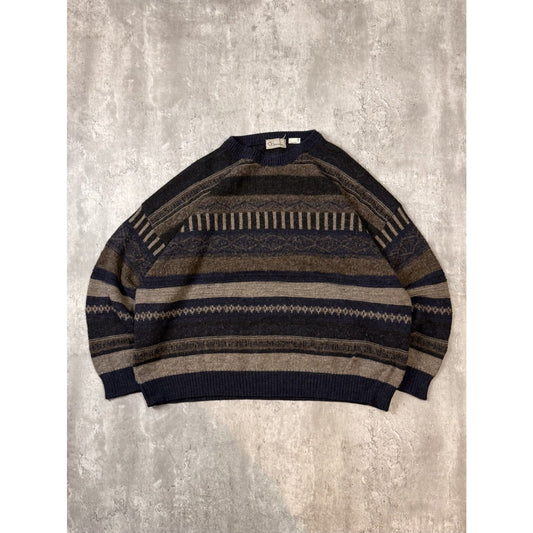 Vintage 90s Abstract Striped Pullover Ribbed Knit Sweater Size 2XL