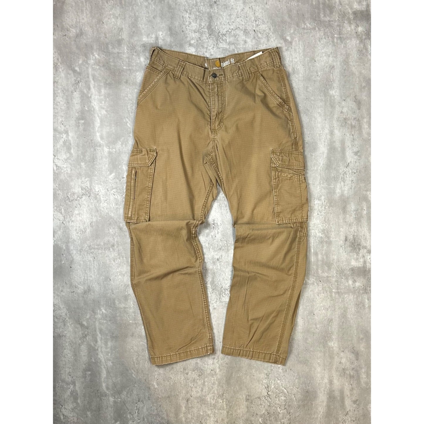 Carhartt Relaxed Fit Ripstop Canvas Workwear Cargo Pants Size 35 Beige