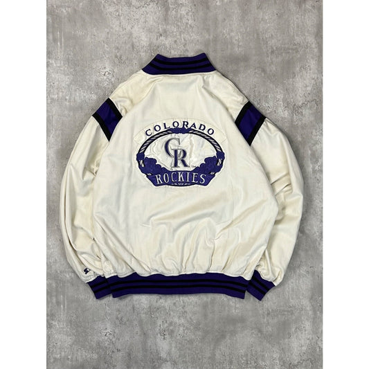 Vintage Colorado Rockies MLB Embroidered Logo Starter Bomber Jacket Size XL
