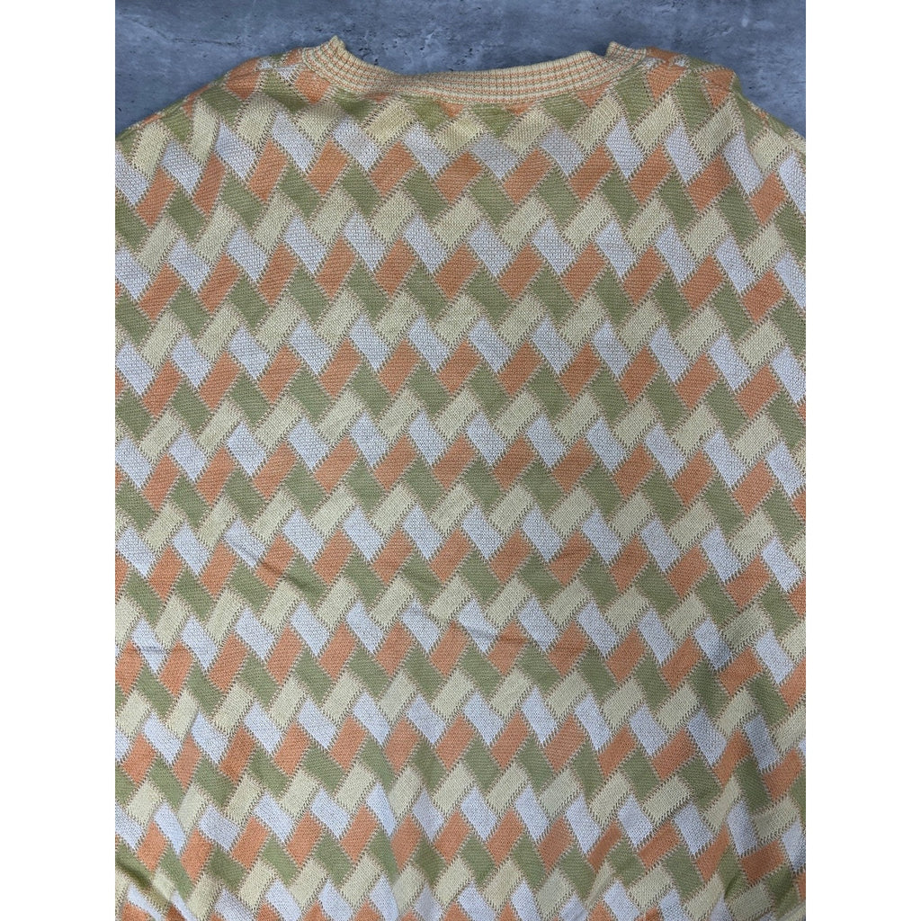 Vintage 90s Tosani Lightweight Zig Zag Print Pullover Knit Sweater Size XL