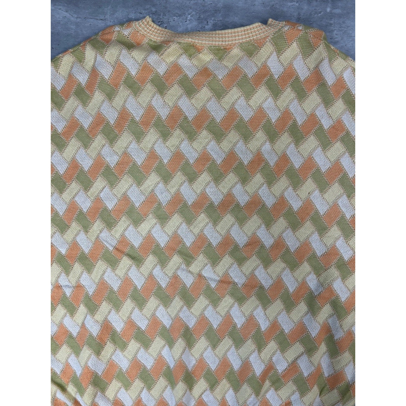Vintage 90s Tosani Lightweight Zig Zag Print Pullover Knit Sweater Size XL