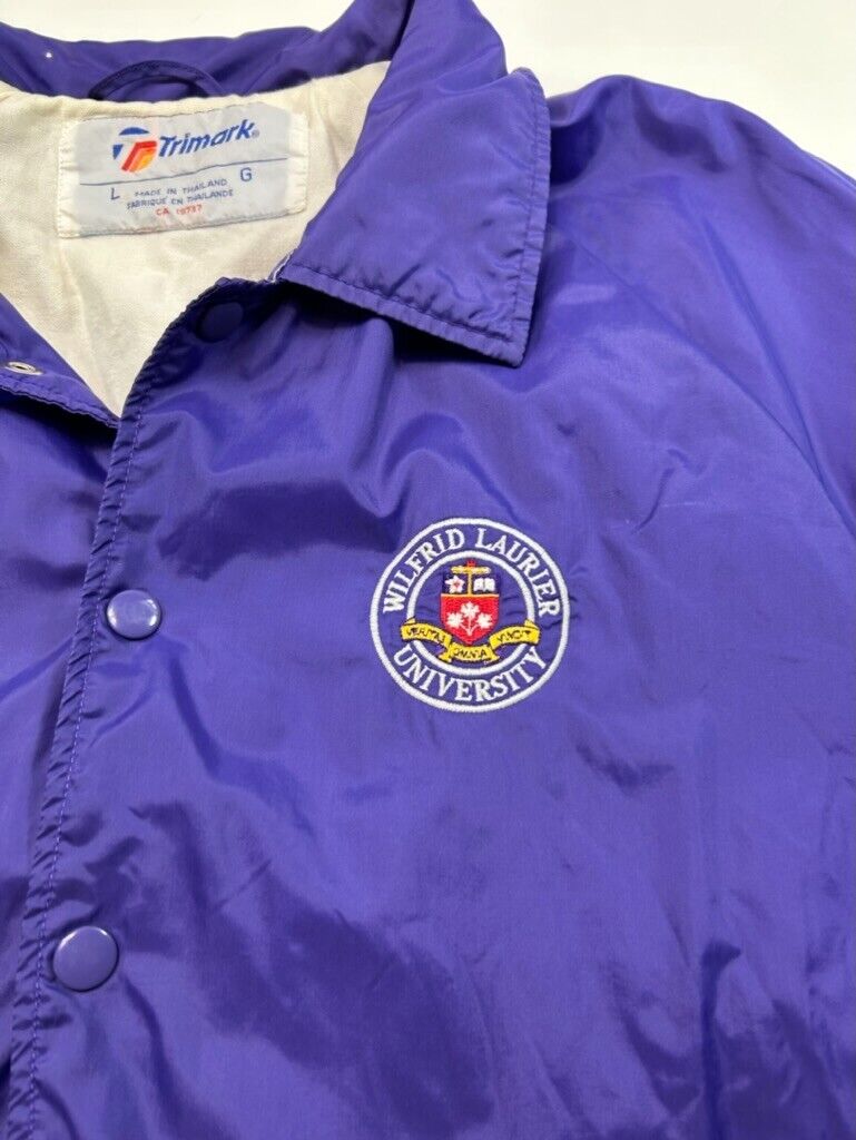 Vintage 90s Wilfred Laurier University Nylon Coaches Jacket Size Large Purple