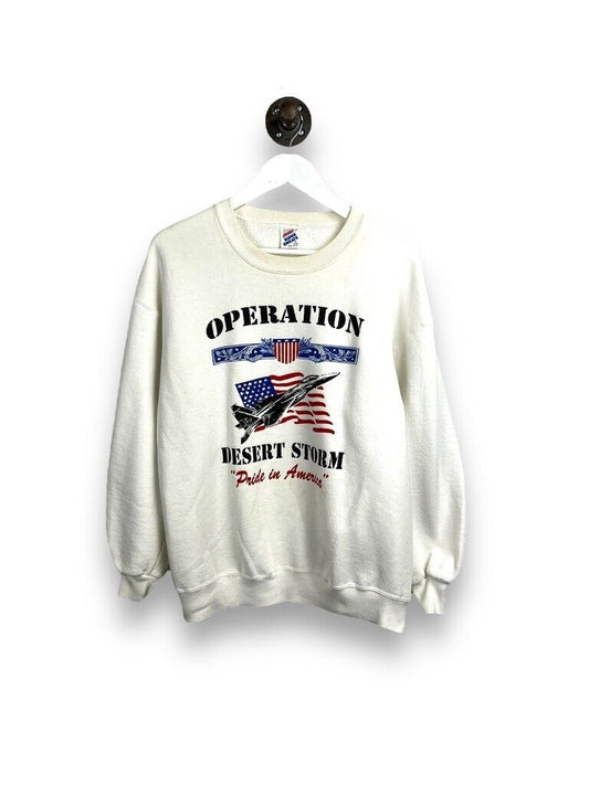 Vintage 90s Operation Desert Storm Fighter Jet Graphic Sweatshirt Size XL White