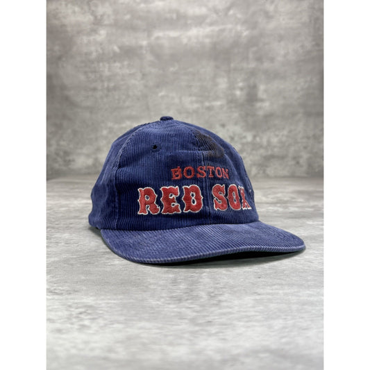 Vintage 90s Boston Red Sox MLB Embroidered Spellout Corduroy Snapback Hat OSFA