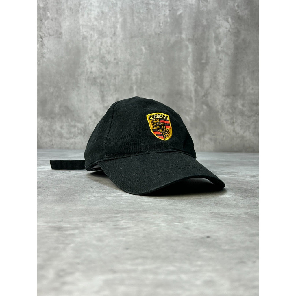 Vintage Porsche Embroidered Logo Black Strapback Hat OSFA