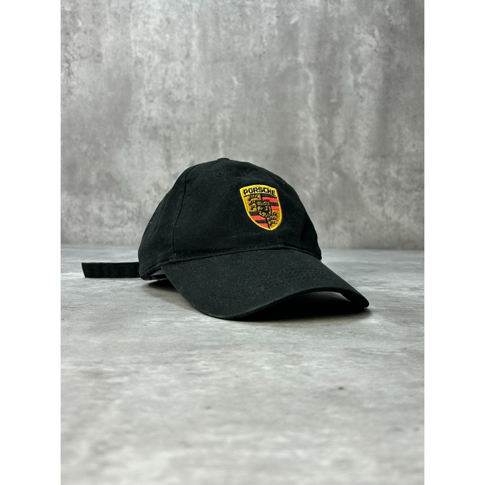 Vintage Porsche Embroidered Logo Black Strapback Hat OSFA