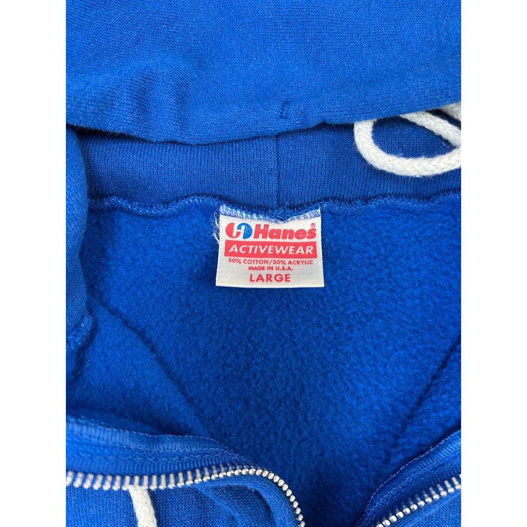Vintage 80s Hanes Black Full Zip Blue Hooded Sweatshirt Size Large