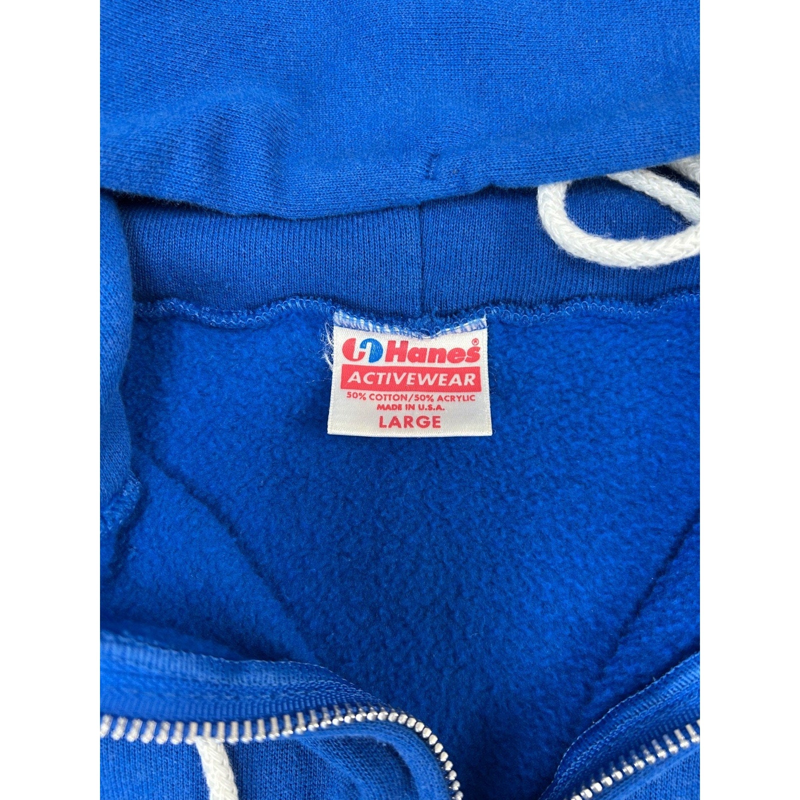 Vintage 80s Hanes Black Full Zip Blue Hooded Sweatshirt Size Large
