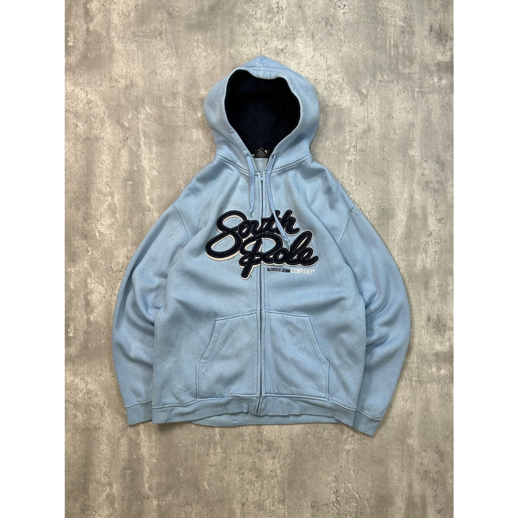 Vintage Y2K South Pole Embroidered Spellout Full Zip Hooded Sweatshirt Size XL