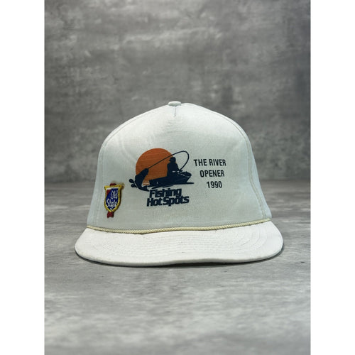Vintage 1990 Fishing Spots The River Opener Graphic Trucker Snapback Hat OSFA
