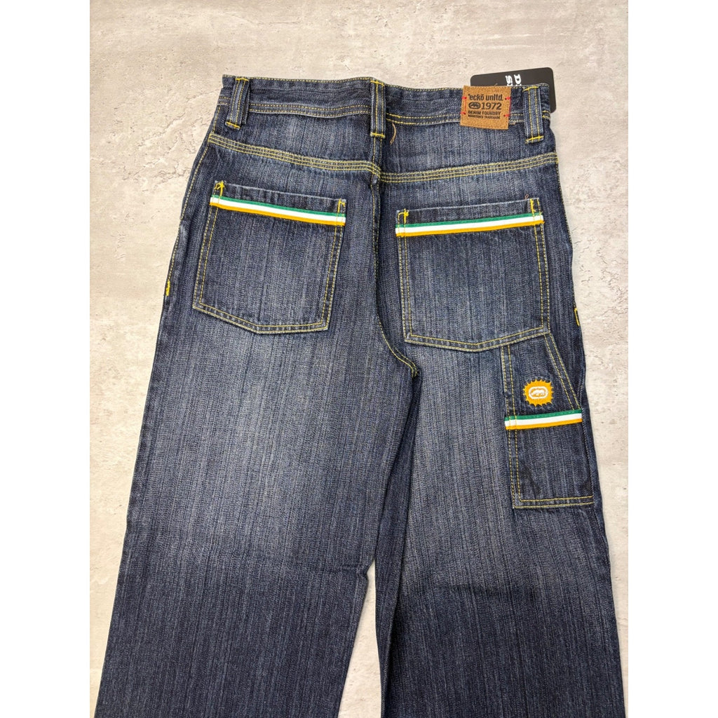 Vintage Y2K Womens Ecko Unlimited Scribble Spellout Dark Wash Denim Pants 28x29