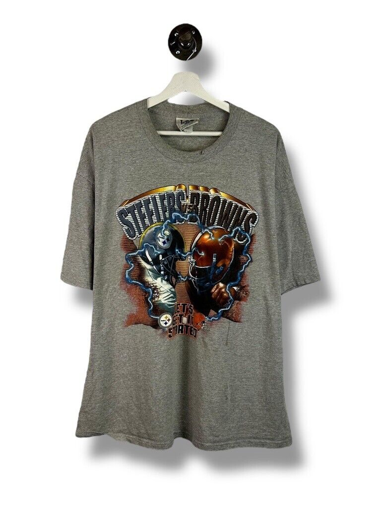 Vintage 1999 Steelers Vs. Browns NFL Helmet Graphic T-Shirt Size 2XL Gray