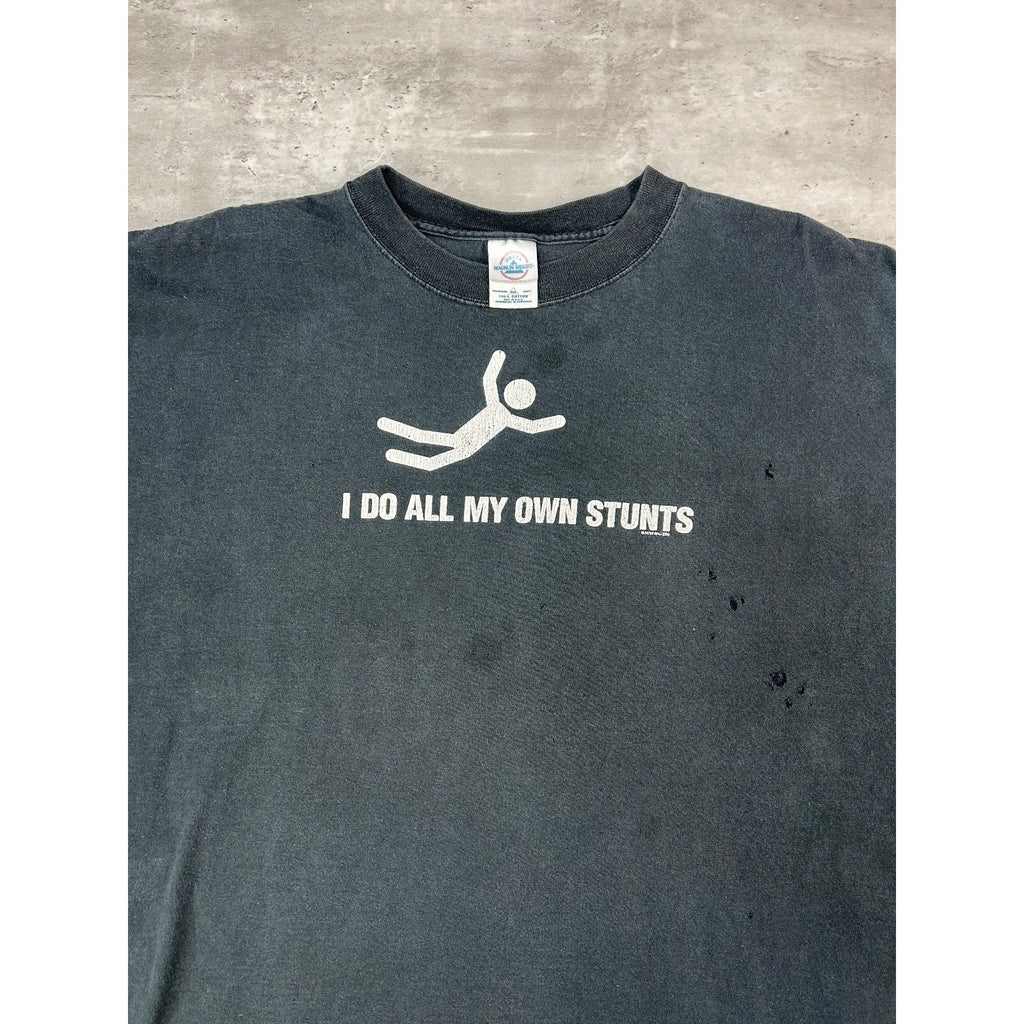 Vintage I Do All My Own Stunts Stick Figure Comedy Graphic T-Shirt Size 2XL