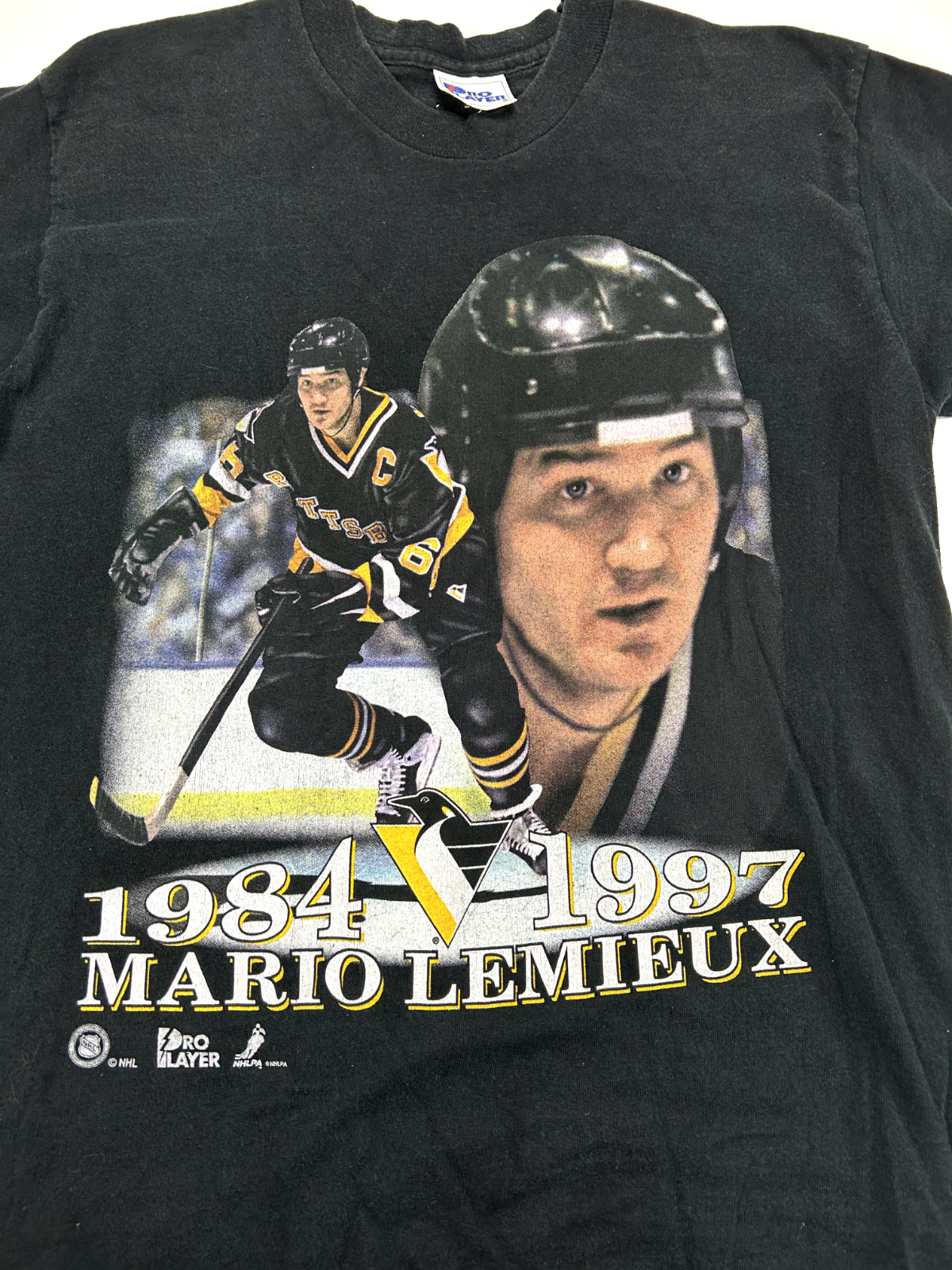 VTG 1997 Mario Lemieux #66 Pittsburgh Penguins Player Graphic T-Shirt Sz Medium