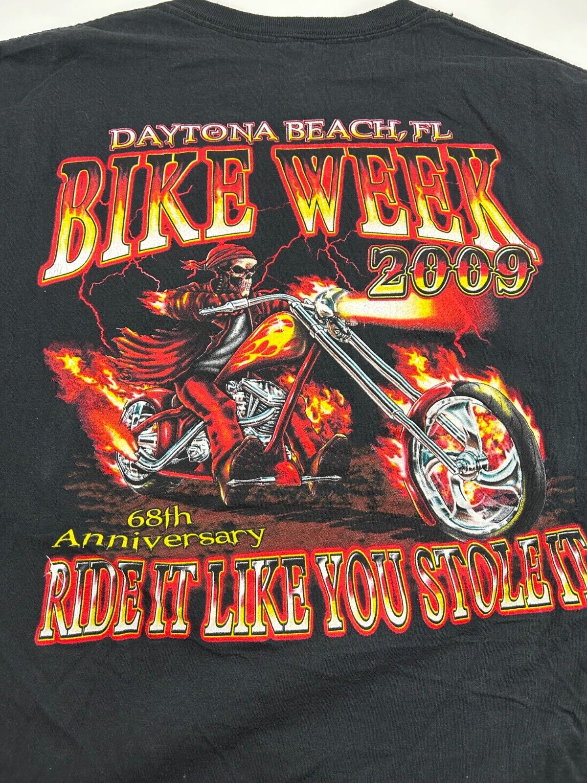 Daytona Beach Bike Week Motorcycles Skeleton Flame Graphic T-Shirt Size 2XL