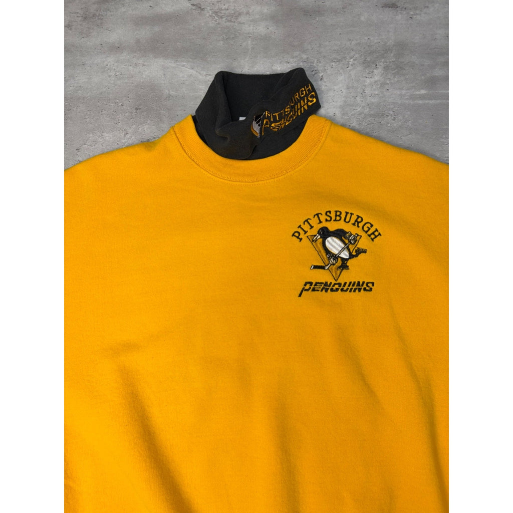 VTG 90s Pittsburgh Penguins NHL Embroidered Logo Mock Neck Sweatshirt Size XL