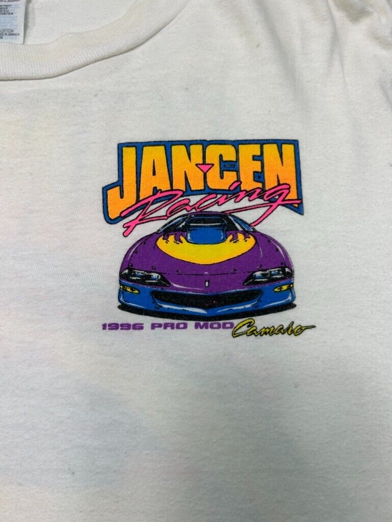 Vintage 1996 Jancen Racing Pro Mod Camaro Car Graphic T-Shirt Size XL White