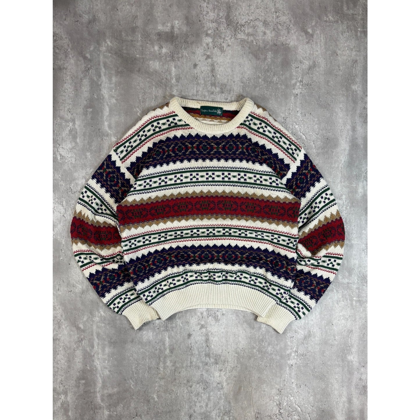 Vintage 90s Knights Of Round Table Abstract Striped Knit Sweater Size Large