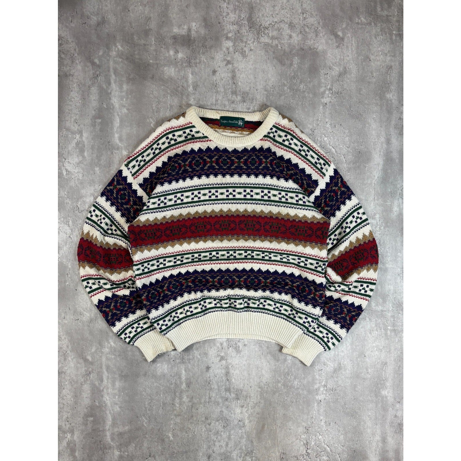 Vintage 90s Knights Of Round Table Abstract Striped Knit Sweater Size Large