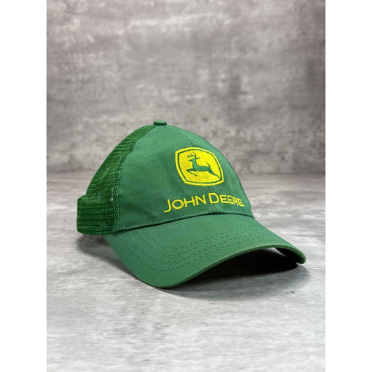 Vintage John Deere Embroidered Logo Trucker Snapback Hat OSFA Green