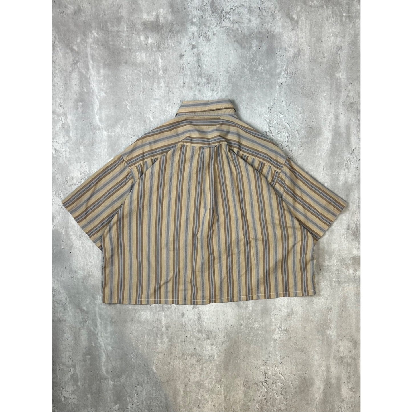Vintage Bill Blass Striped Short Sleeve Cropped Reworked Button Up Shirt Sz 2XL
