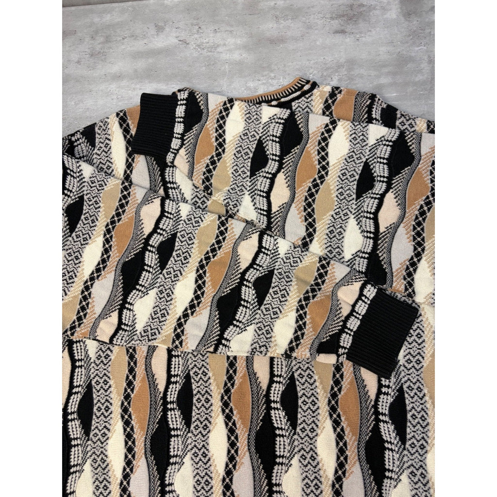 Vintage Bachrach Textured Geometric Pattern Knit Sweater Size XL