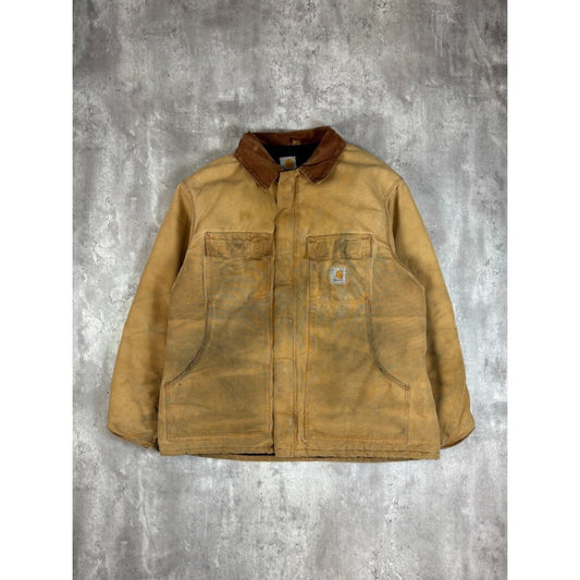 Vintage Carhartt Quilted Lined Canvas Workwear Arctic Jacket Size XL Beige