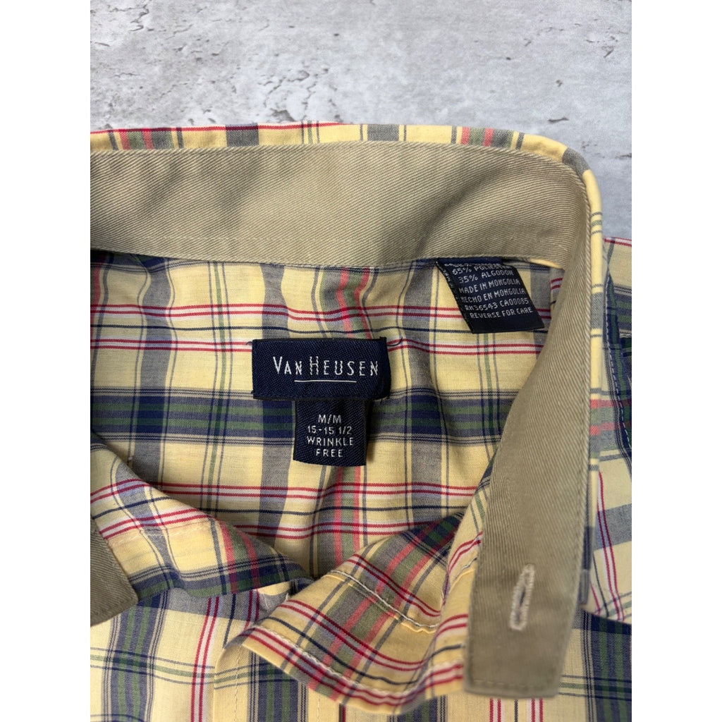 Vintage Van Huesen Plaid Single Pocket Cropped Button Up Shirt Size Medium