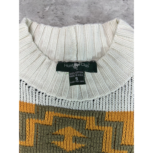 Vintage 80s/90s Hunt Club Aztec Print Pullover Ribbed Knit Sweater Size Small