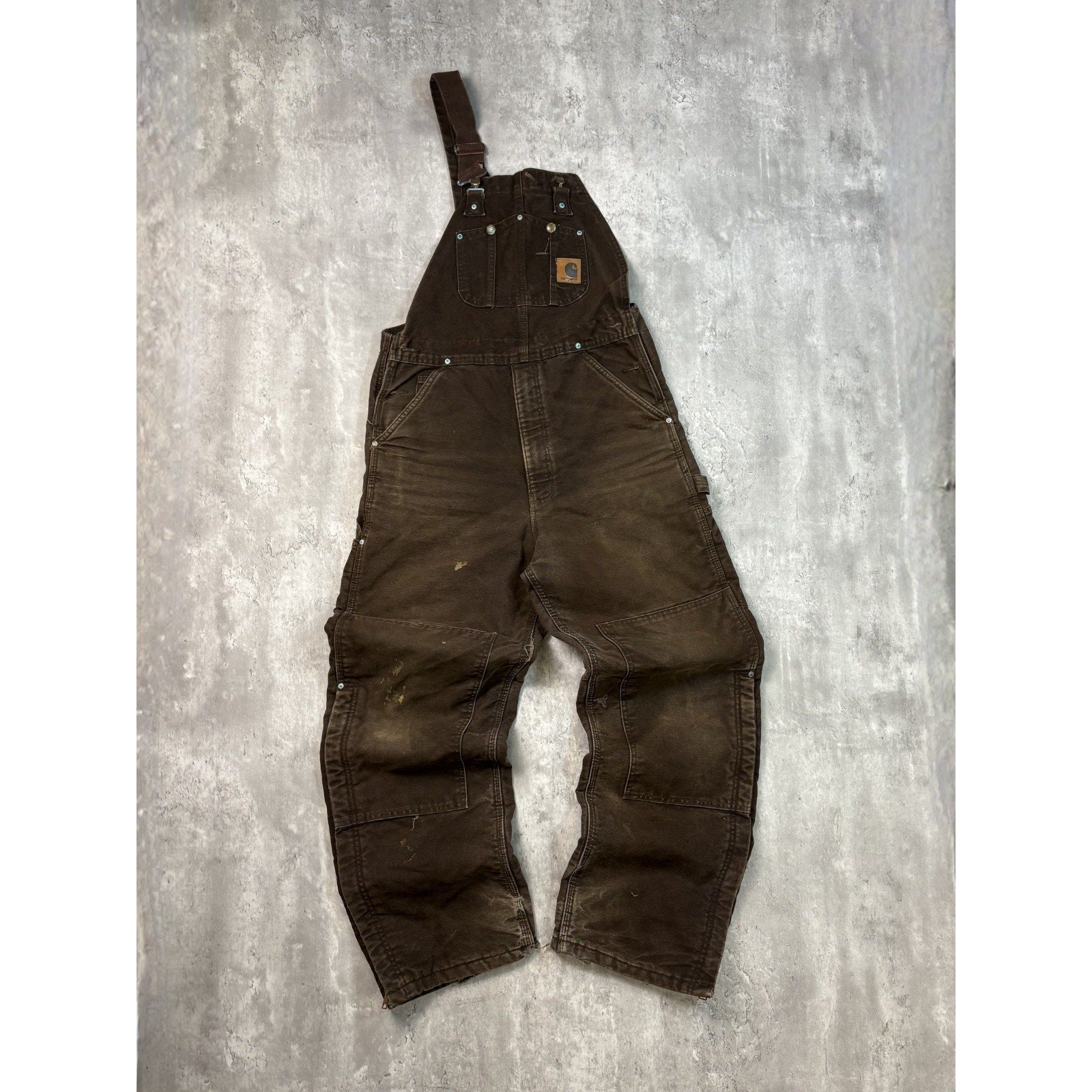 Vintage Carhartt Canvas Workwear Carpenter Brown Overalls Size 33