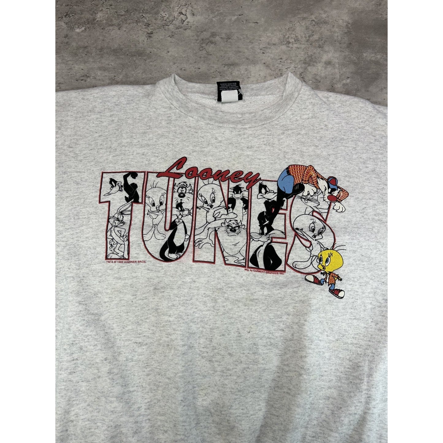 Vintage 1995 Looney Tunes Cartoon Promo Spellout Graphic Sweatshirt Size XL