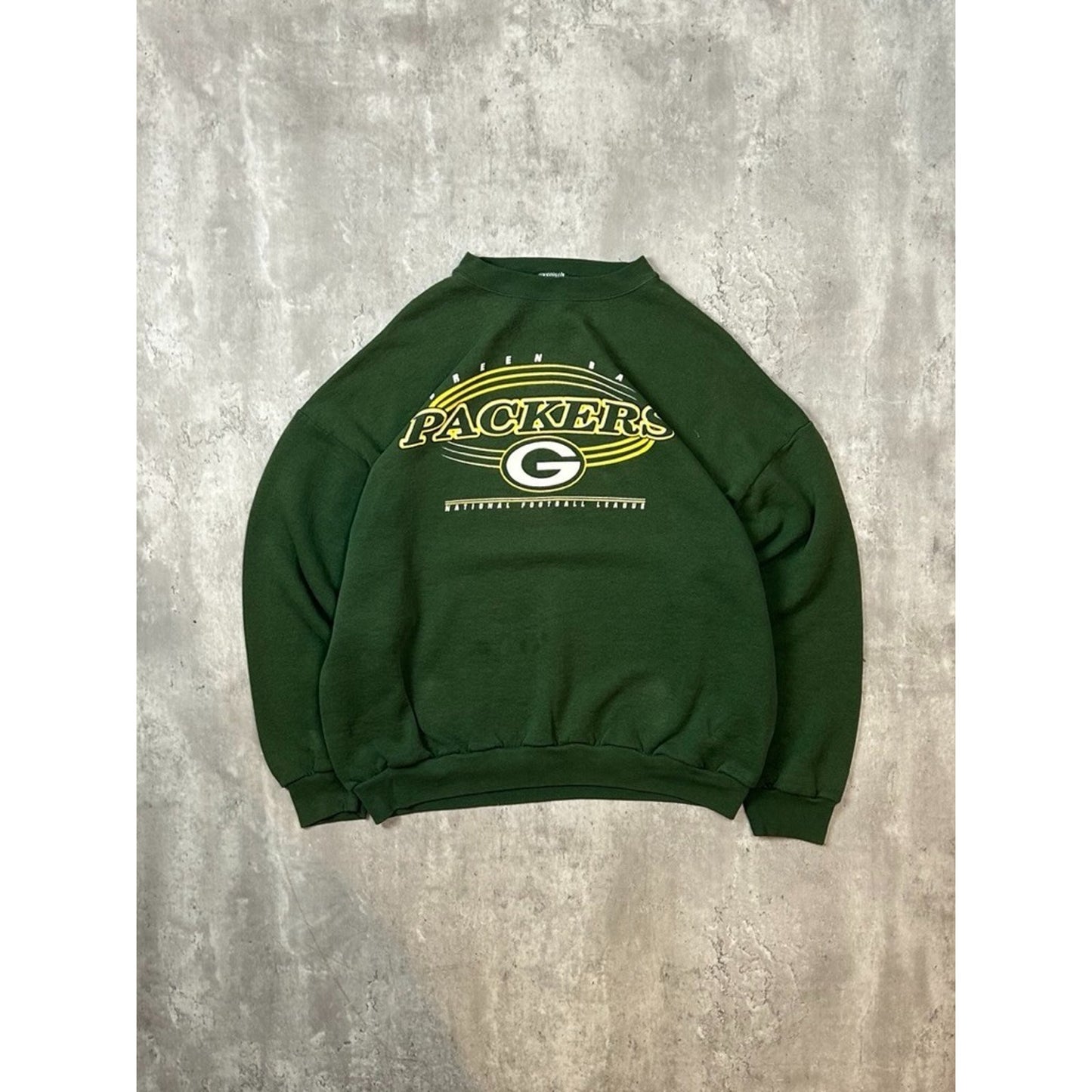 Vintage 90s Green Bay Packers NFL Graphic Spellout Logo Sweatshirt Size XL Green