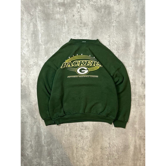 Vintage 90s Green Bay Packers NFL Graphic Spellout Logo Sweatshirt Size XL Green