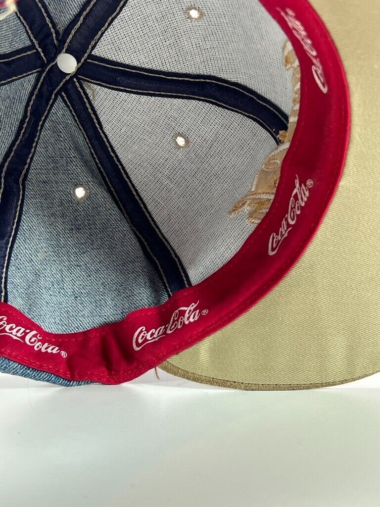 Vintage 90s Coca Cola Embroidered Logo Two Tone Denim Snapback Hat OSFA