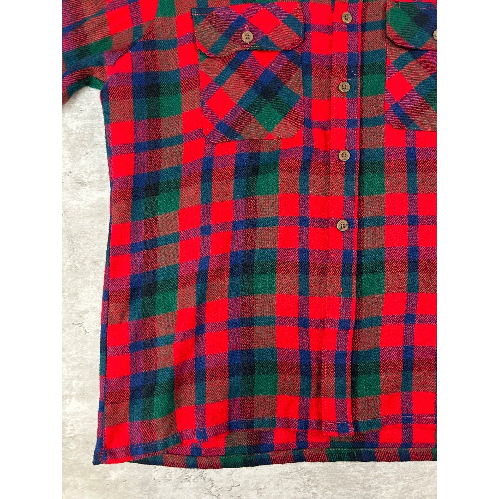 Vintage 90s Woodland Plaid Long Sleeve Double Pocket Button Up Shirt Size Large