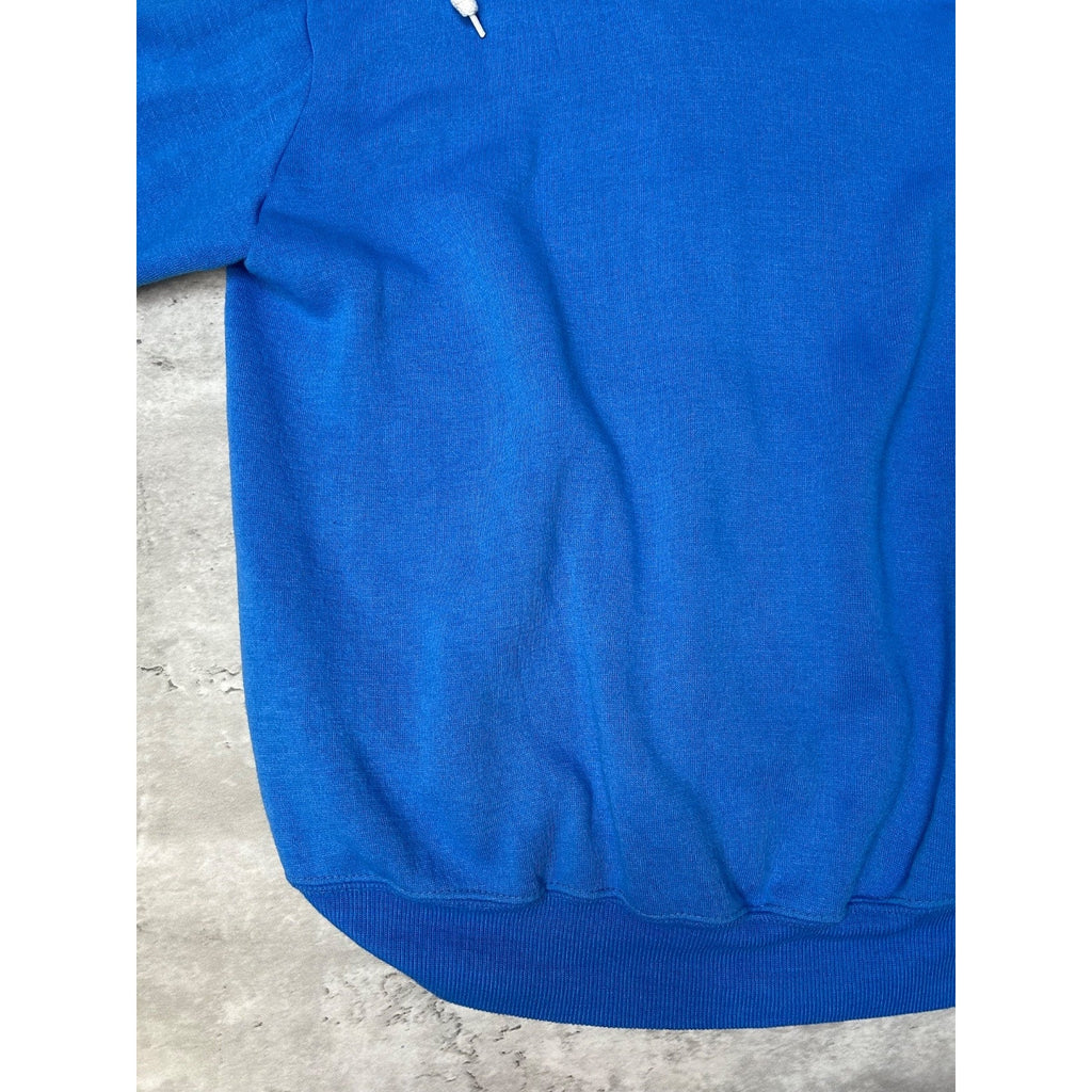 Vintage 80s Full Zip Hooded Blank Blue Sweatshirt Size Large
