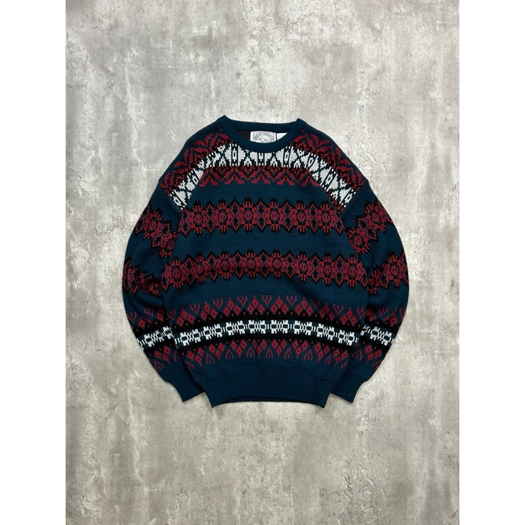 Vintage 90s Geometric Striped Print Pullover Knit Sweater Size Large