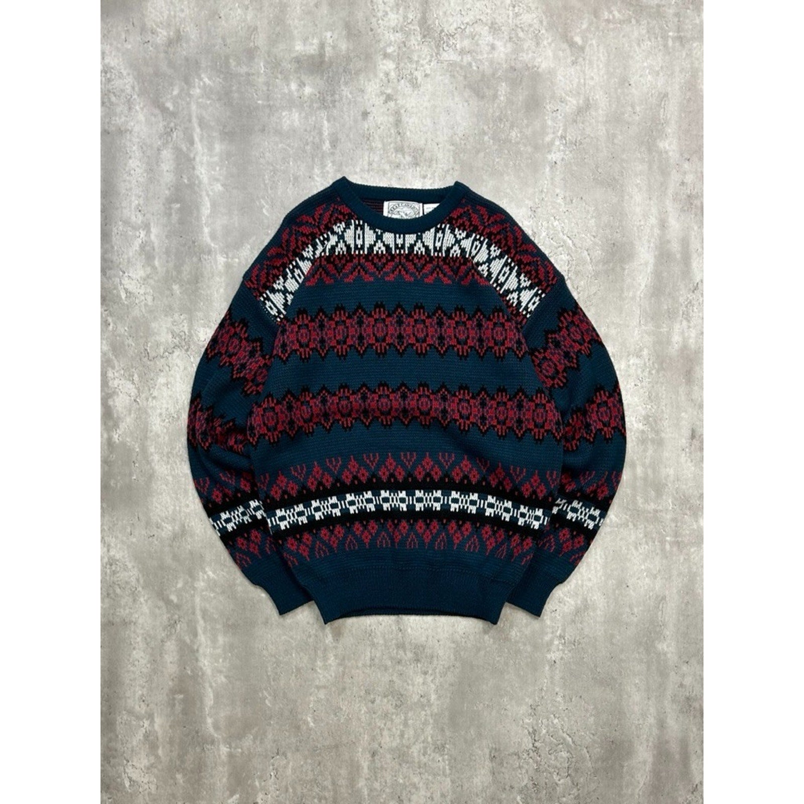 Vintage 90s Geometric Striped Print Pullover Knit Sweater Size Large